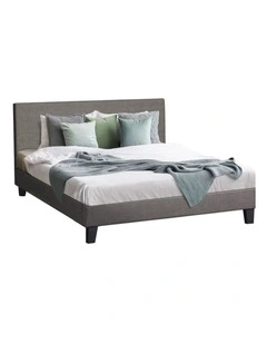 Oikiture Bed Frame Double Size Wooden Slats Grey Fabric