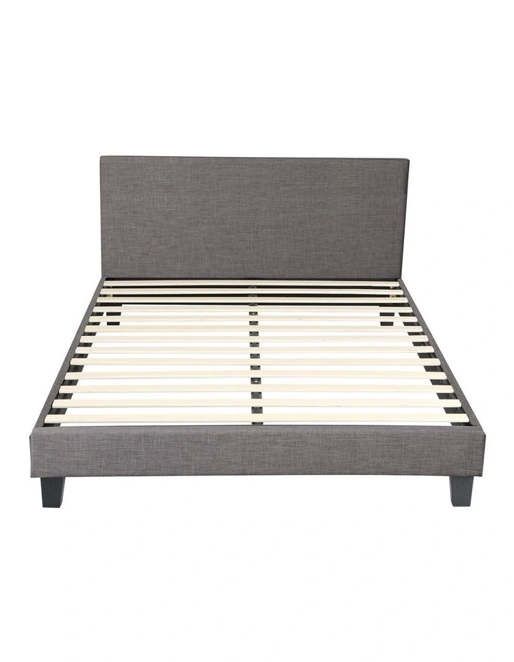 Oikiture Bed Frame Double Size Wooden Slats Grey Fabric image 2