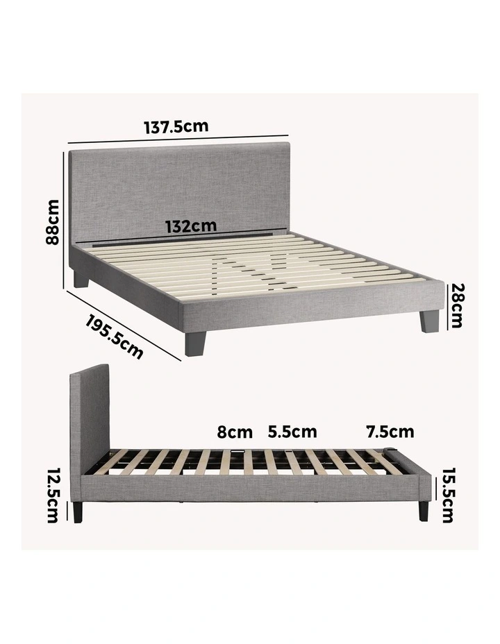 Oikiture Bed Frame Double Size Wooden Slats Grey Fabric image 3