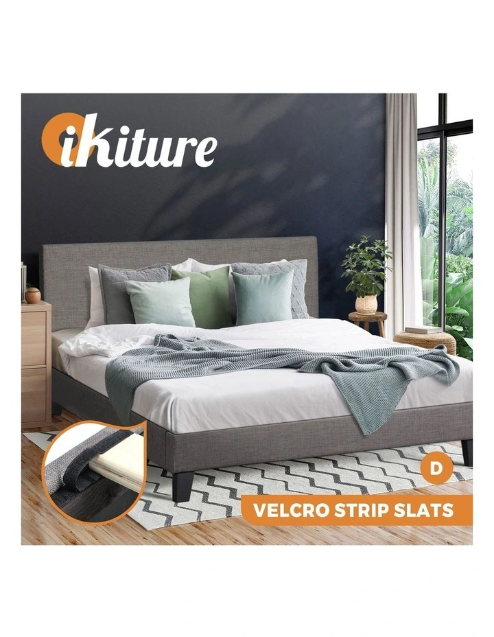 Oikiture Bed Frame Double Size Wooden Slats Grey Fabric image 4