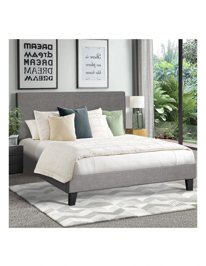 Oikiture Bed Frame Double Size Wooden Slats Grey Fabric image 5