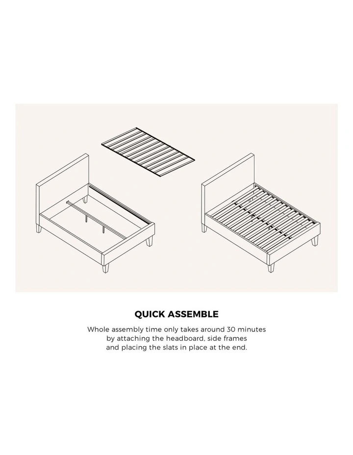 Oikiture Bed Frame Double Size Wooden Slats Grey Fabric image 7