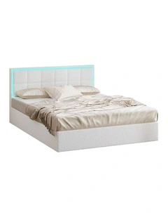 Oikiture Bed Frame Queen Size RGB LED Gas Lift Storage Base White Boucle