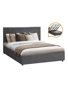 Oikiture Bed Frame King Size Gas Lift Storage Base Grey Velvet COTI