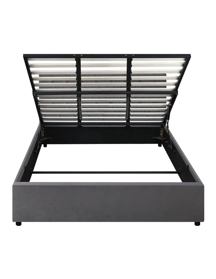 Oikiture Bed Frame King Size Gas Lift Storage Base Grey Velvet COTI image 2