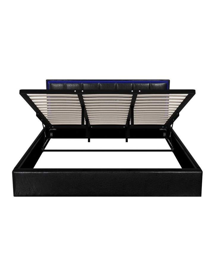 Oikiture Bed Frame King Size RGB LED Gas Lift Storage Base Leather image 2