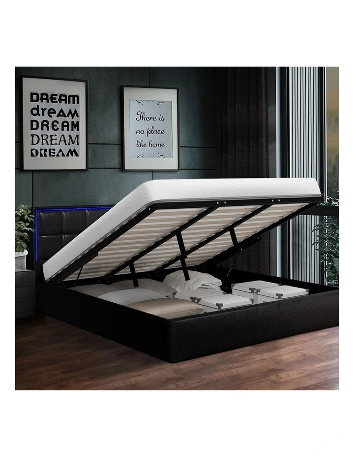 Oikiture Bed Frame King Size RGB LED Gas Lift Storage Base Leather image 5