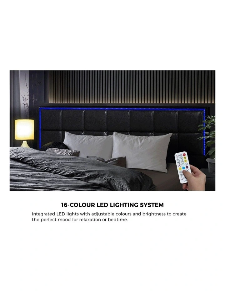 Oikiture Bed Frame King Size RGB LED Gas Lift Storage Base Leather image 6
