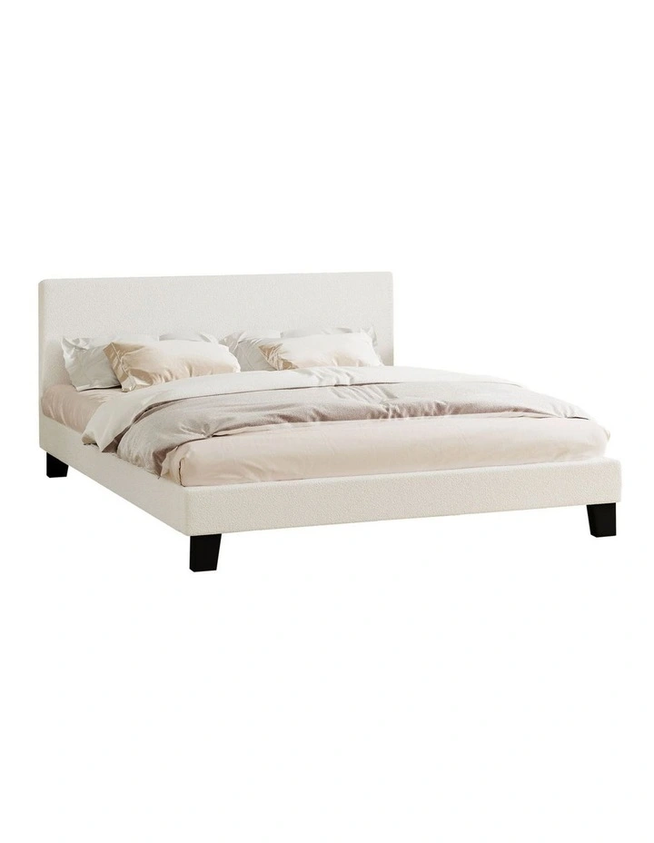 Oikiture Bed Frame Queen Size Boucle Fabric Platform Wooden Slats image 1