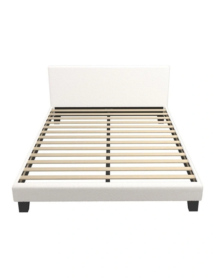 Oikiture Bed Frame Queen Size Boucle Fabric Platform Wooden Slats image 2