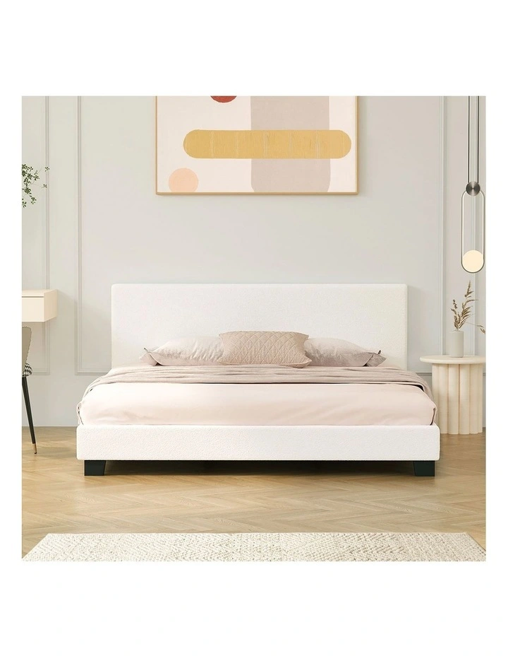 Oikiture Bed Frame Queen Size Boucle Fabric Platform Wooden Slats image 5