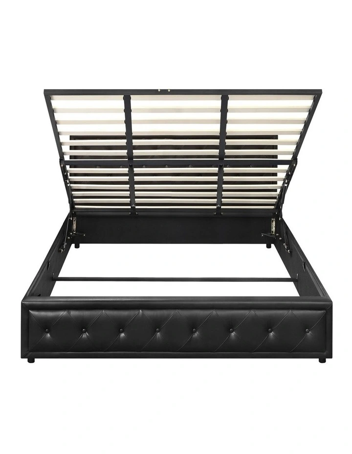 Oikiture Bed Frame King Size Gas Lift Base With Storage Black Leather image 2
