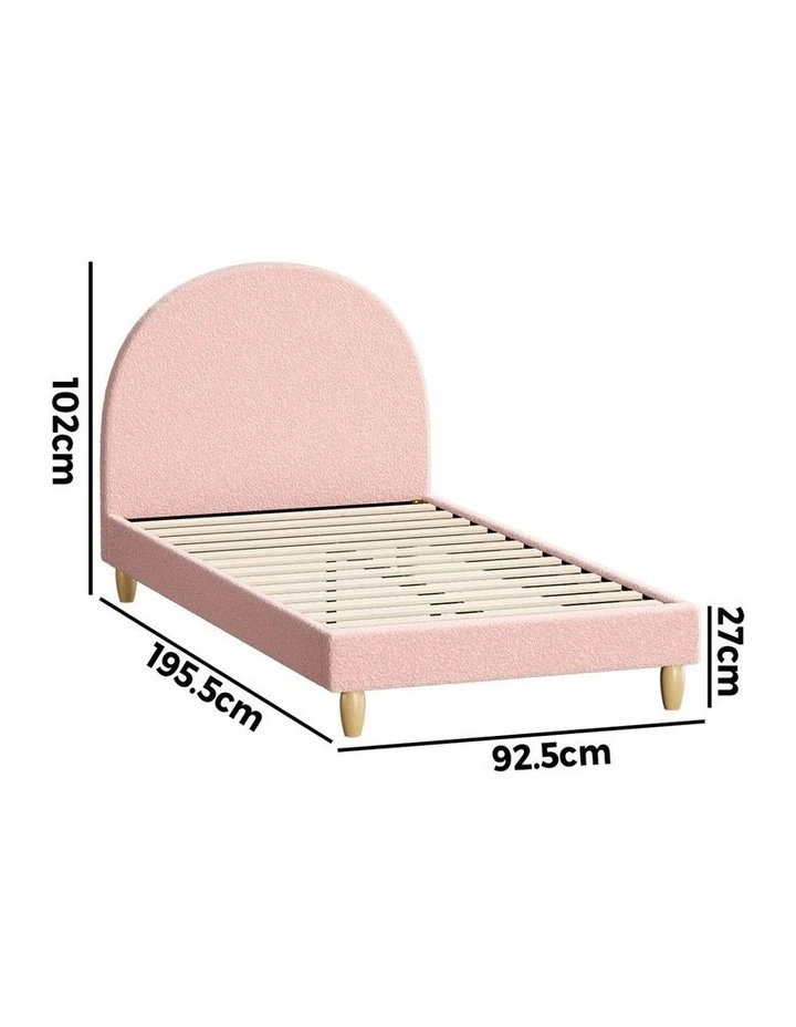 Oikiture Bed Frame Single Size Bed Platform Arched Bedhead Pink Boucle image 3