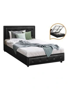 Oikiture Bed Frame King Single Size Gas Lift Base With Storage Black Leather