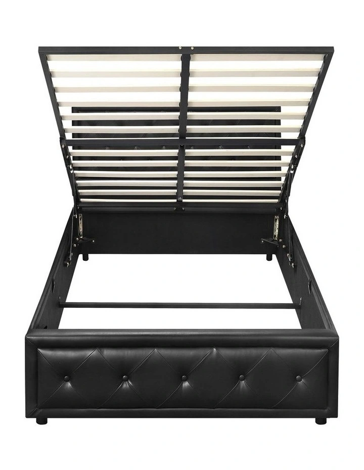 Oikiture Bed Frame King Single Size Gas Lift Base With Storage Black Leather image 2
