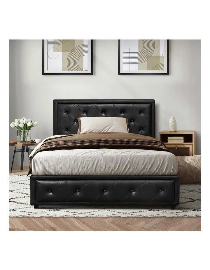 Oikiture Bed Frame King Single Size Gas Lift Base With Storage Black Leather image 6