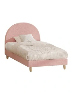 Oikiture Bed Frame King Single Size Bed Platform Arched Bedhead Pink Boucle