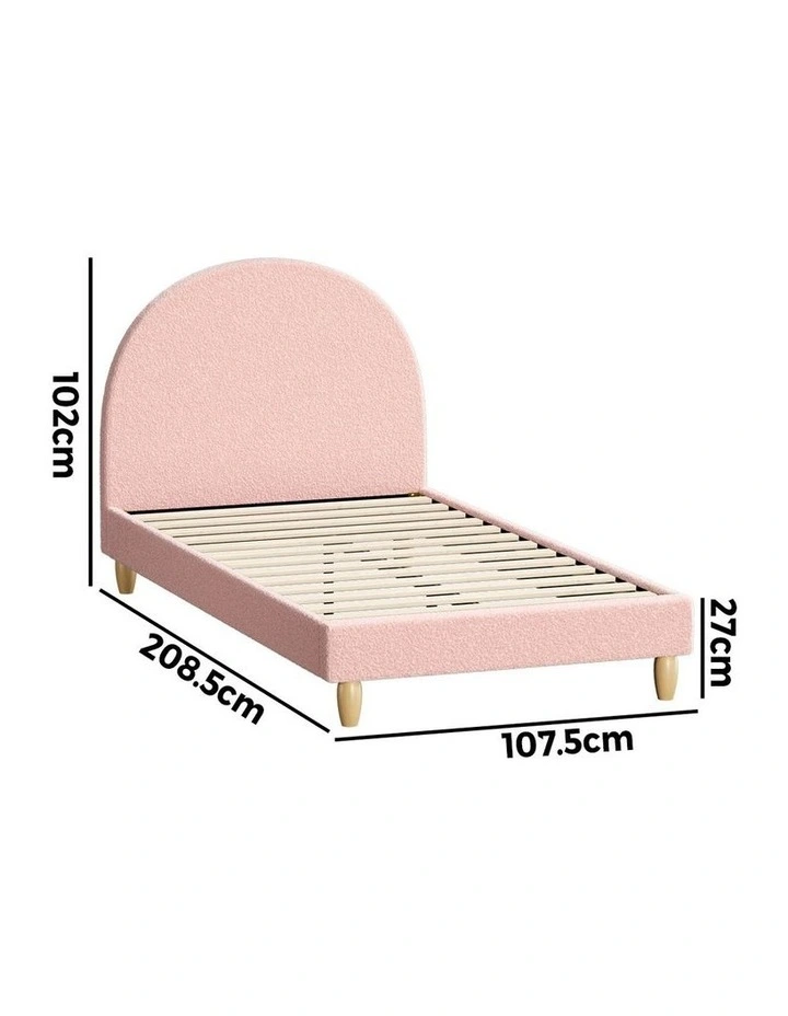Oikiture Bed Frame King Single Size Bed Platform Arched Bedhead Pink Boucle image 3