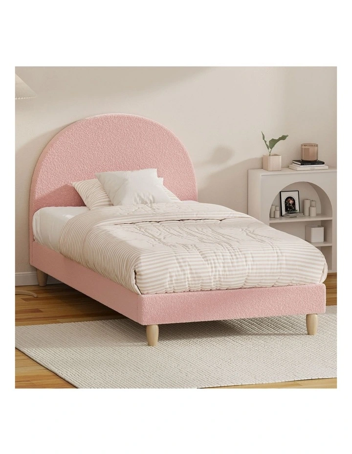 Oikiture Bed Frame King Single Size Bed Platform Arched Bedhead Pink Boucle image 4