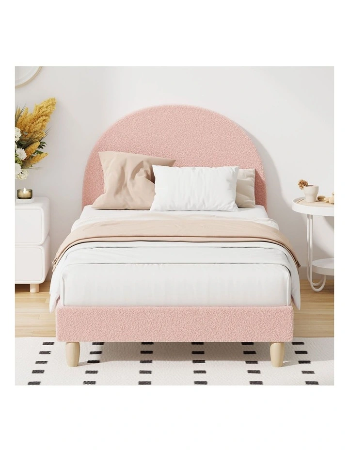 Oikiture Bed Frame King Single Size Bed Platform Arched Bedhead Pink Boucle image 5