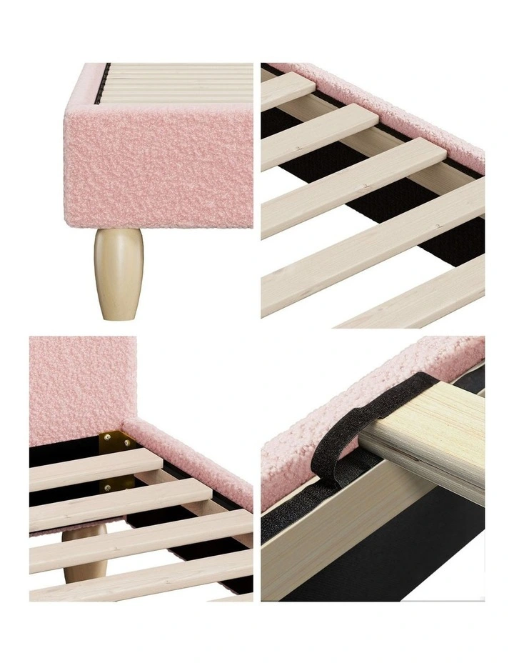 Oikiture Bed Frame King Single Size Bed Platform Arched Bedhead Pink Boucle image 7