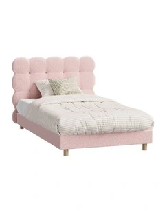 Oikiture Bed Frame King Single Tufted Bedhead Boucle Fabric Pink