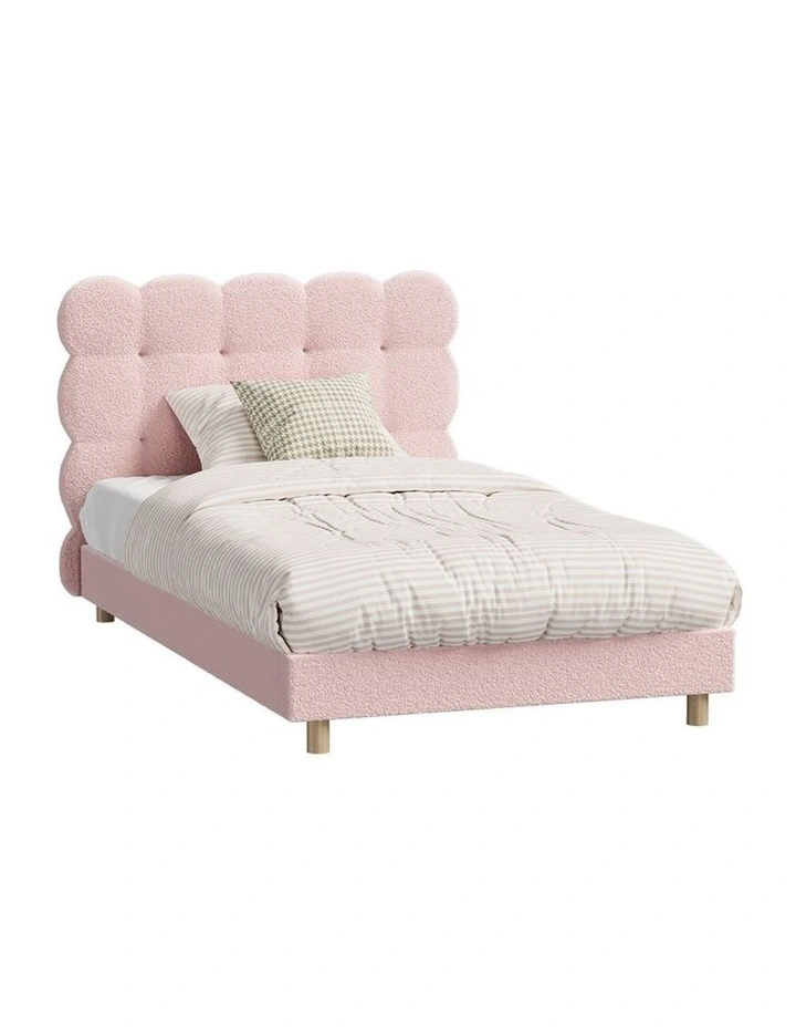 Oikiture Bed Frame King Single Tufted Bedhead Boucle Fabric Pink image 1