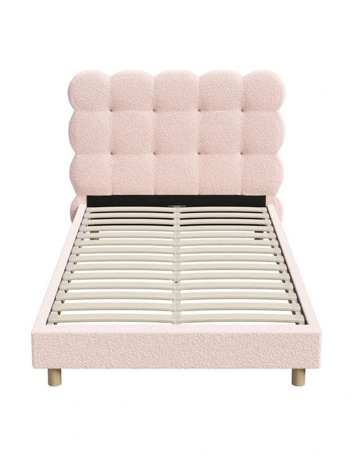 Oikiture Bed Frame King Single Tufted Bedhead Boucle Fabric Pink image 2