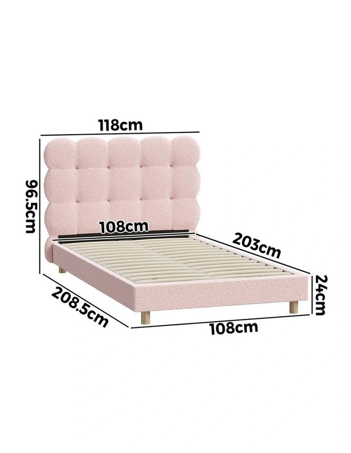 Oikiture Bed Frame King Single Tufted Bedhead Boucle Fabric Pink image 3