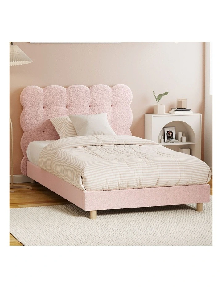 Oikiture Bed Frame King Single Tufted Bedhead Boucle Fabric Pink image 4