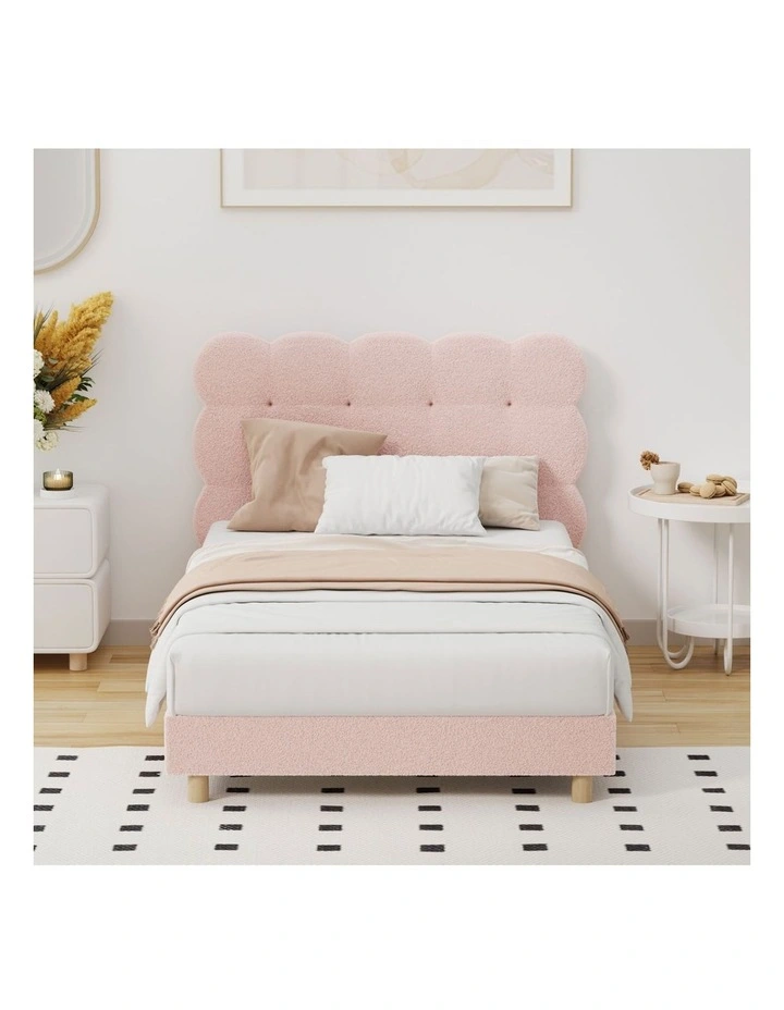 Oikiture Bed Frame King Single Tufted Bedhead Boucle Fabric Pink image 5