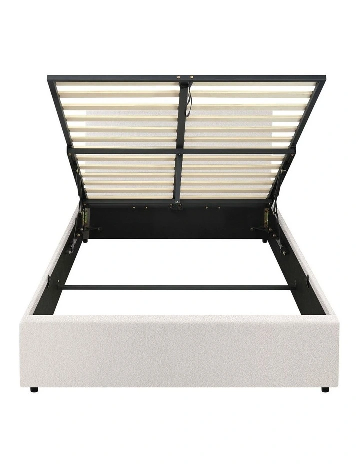 Oikiture Bed Frame Single Size Gas Lift Base With Storage White Boucle image 2