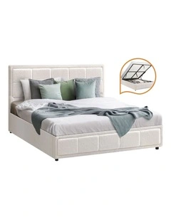 Oikiture Bed Frame Queen Size Gas Lift Storage Bed Platform Boucle White