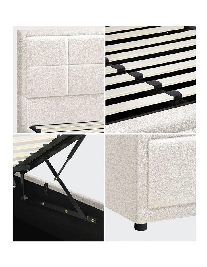 Oikiture Bed Frame Queen Size Gas Lift Storage Bed Platform Boucle White image 7