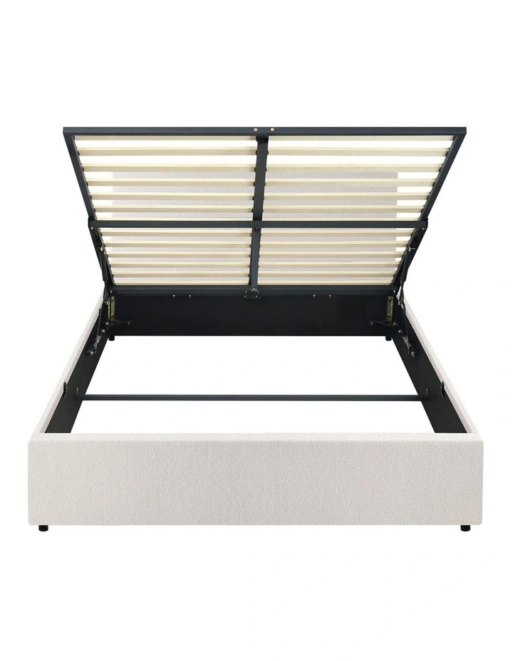 Oikiture Bed Frame Double Size Gas Lift Base With Storage White Boucle image 2