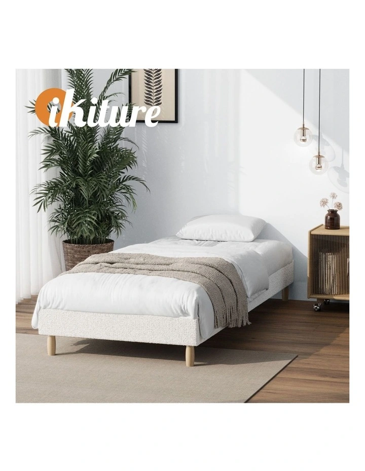 Oikiture Bed Frame King Single Size Bed Base White Boucle image 7