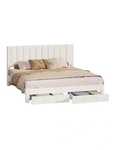 Oikiture Bed Frame King Size Headboard Platform Base with Drawer Beige