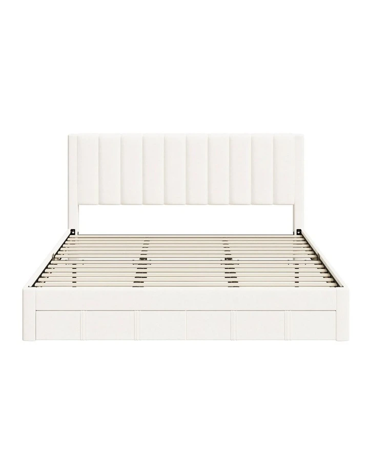 Oikiture Bed Frame King Size Headboard Platform Base with Drawer Beige image 2