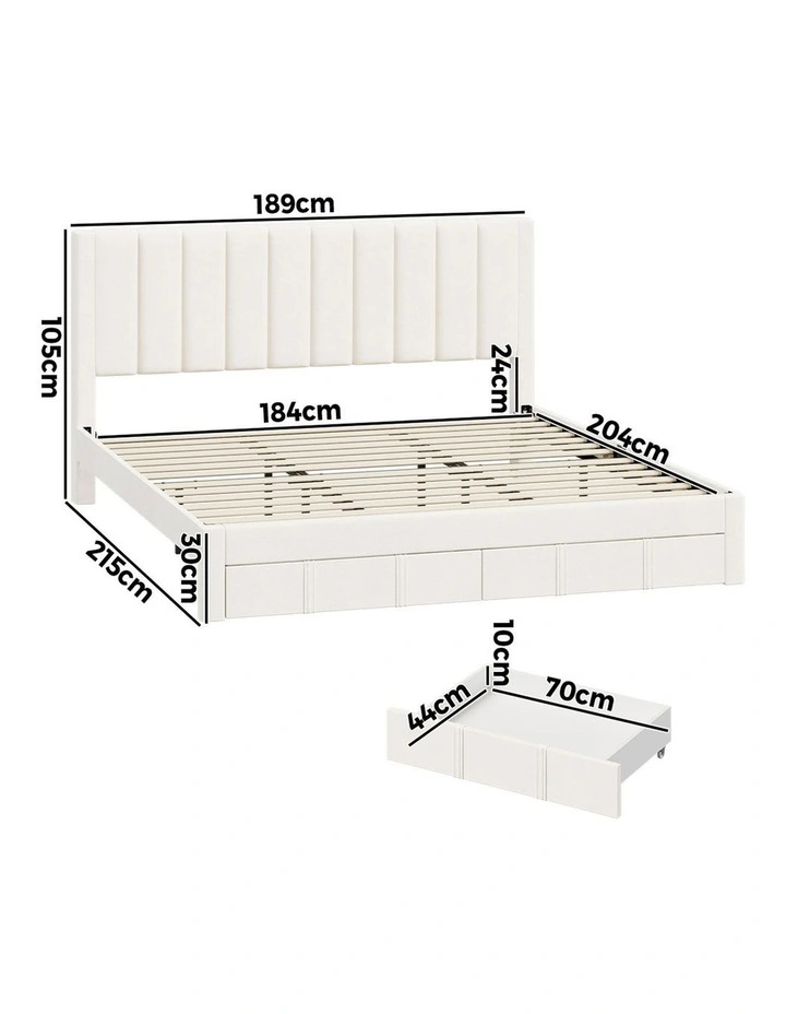 Oikiture Bed Frame King Size Headboard Platform Base with Drawer Beige image 3
