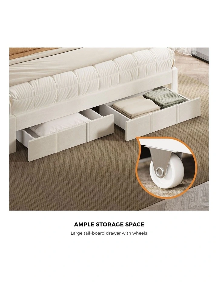 Oikiture Bed Frame King Size Headboard Platform Base with Drawer Beige image 6