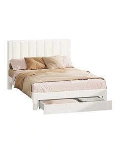 Oikiture Bed Frame Double Size Headboard Platform Base with Drawer Beige