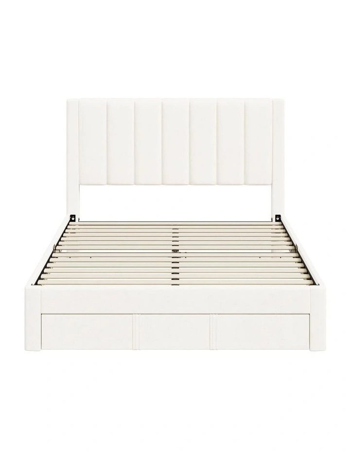 Oikiture Bed Frame Double Size Headboard Platform Base with Drawer Beige image 2