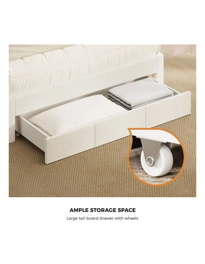 Oikiture Bed Frame Double Size Headboard Platform Base with Drawer Beige image 6