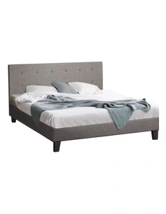 Oikiture Bed Frame King Size Bed Platform Wooden Fabric Grey