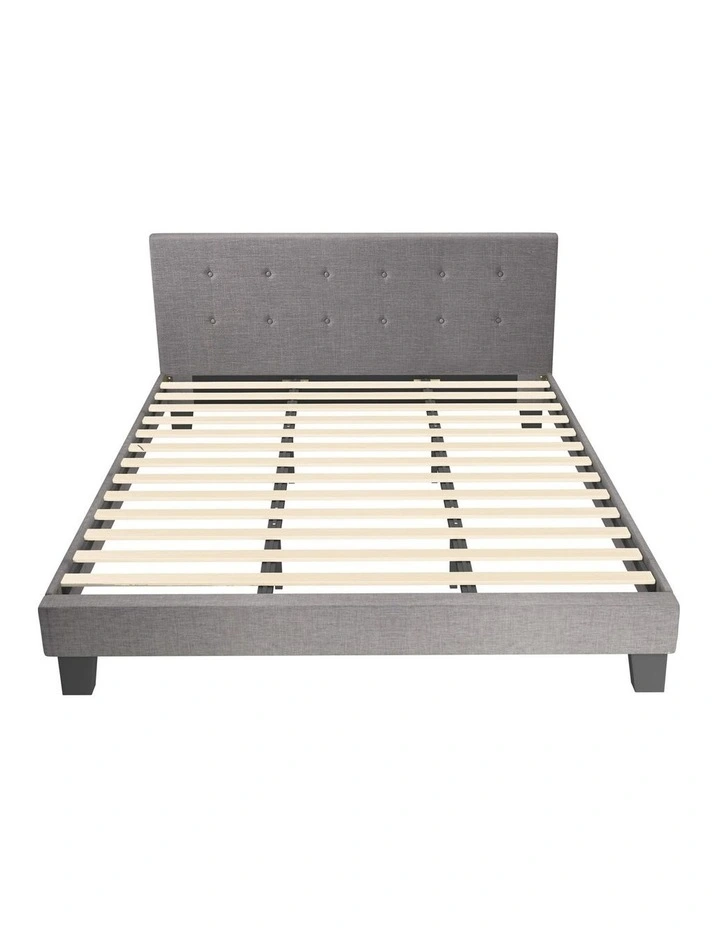 Oikiture Bed Frame King Size Bed Platform Wooden Fabric Grey image 2