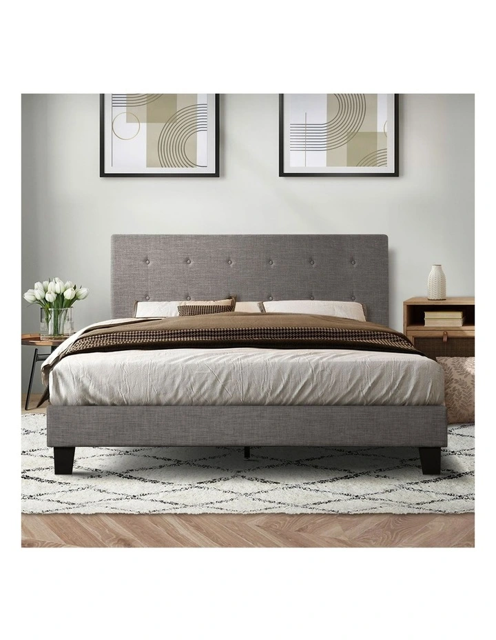 Oikiture Bed Frame King Size Bed Platform Wooden Fabric Grey image 5
