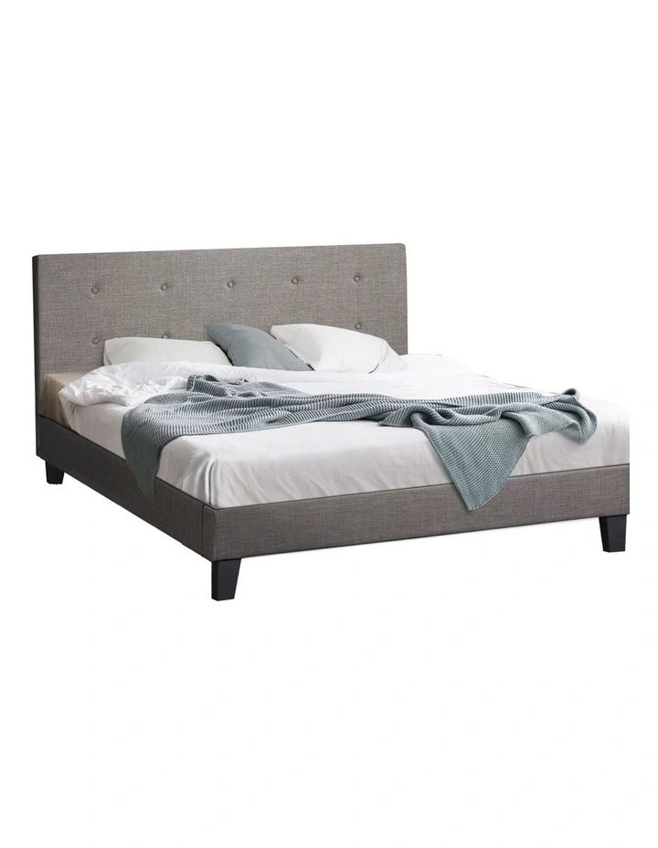Oikiture Bed Frame Double Size Bed Platform Wooden Fabric Grey image 1