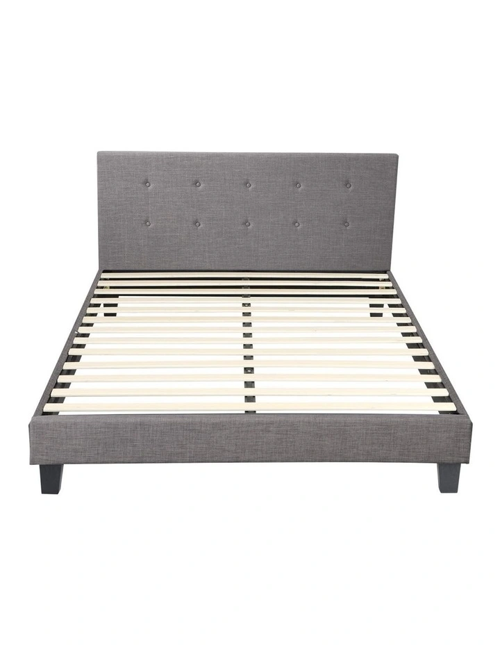 Oikiture Bed Frame Double Size Bed Platform Wooden Fabric Grey image 2