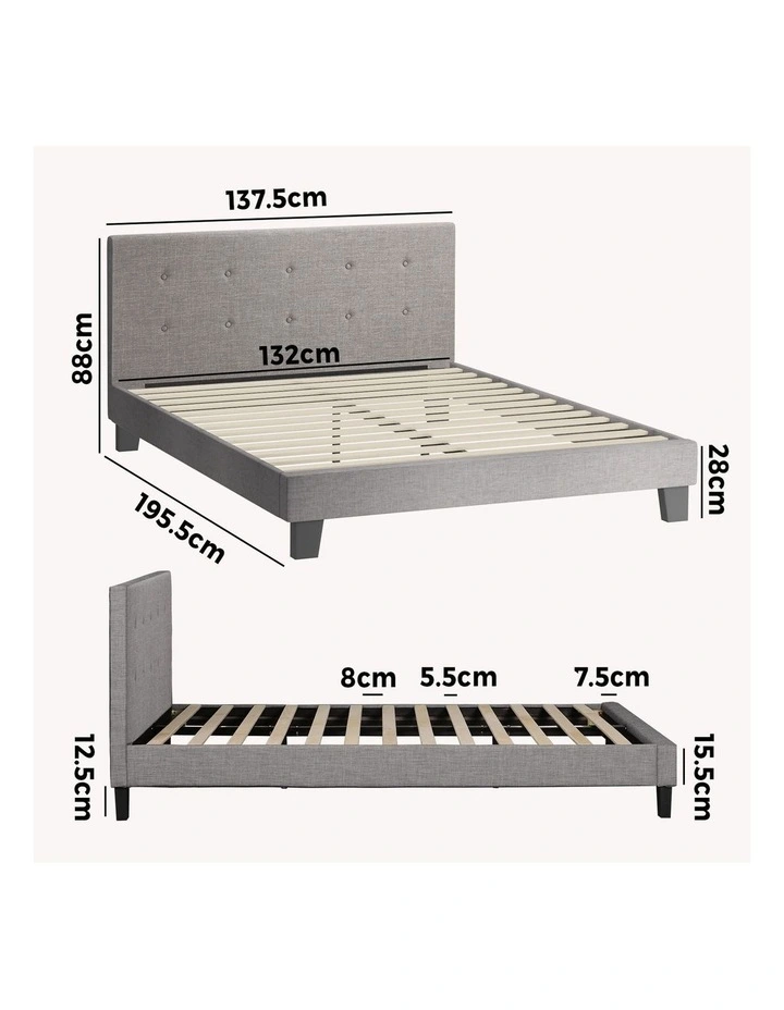 Oikiture Bed Frame Double Size Bed Platform Wooden Fabric Grey image 3