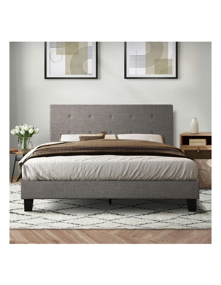 Oikiture Bed Frame Double Size Bed Platform Wooden Fabric Grey image 5